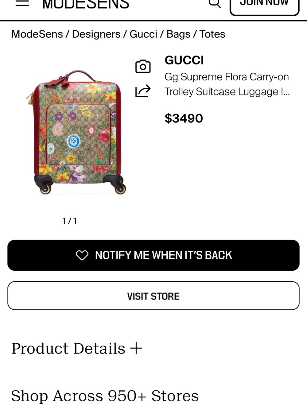 Gucci GG Supreme Flora Carry-On Trolley Suitcase Floral Beige Ebony Michele Era - Picture 16 of 16